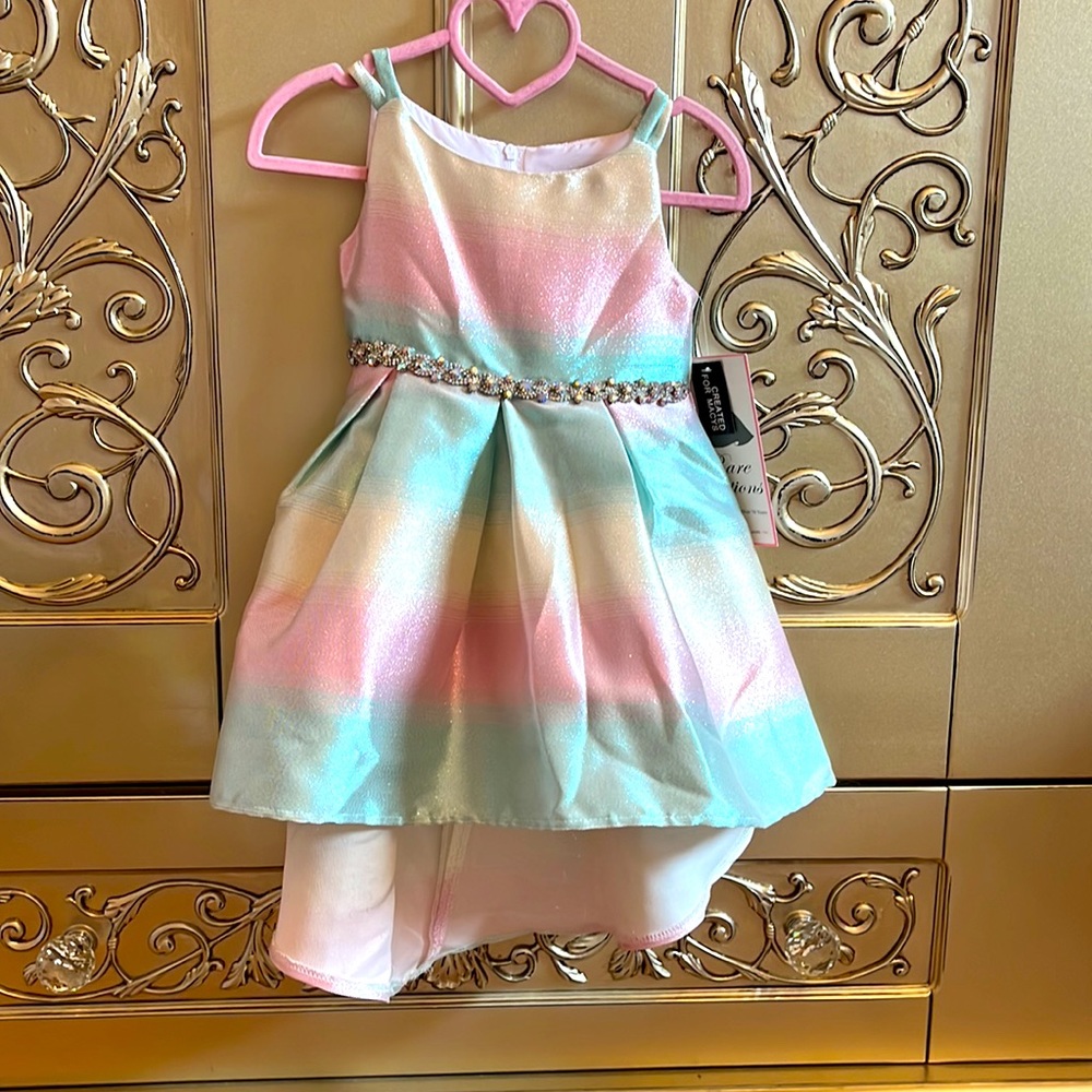 NWT Rare Editions High-low Toddler Girl Rainbow Embellished Dress